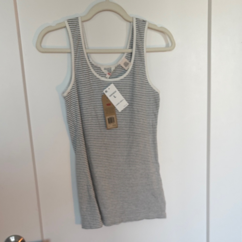Levi's Gray and White Striped Ribbed Tank